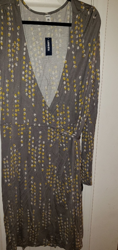 NEW Old Navy large gray and yellow tie dress